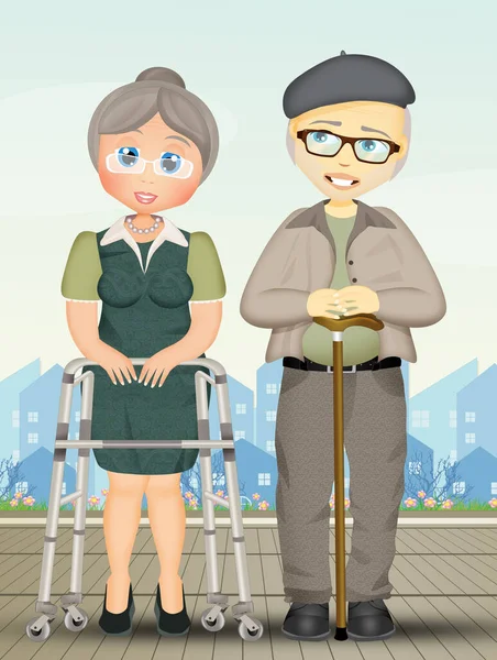 Nagyszülők Sétapálcával Sétapálcával — Stock Fotó