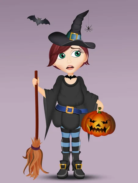 Illustratie Van Halloween Heks Met Pompoen — Stockfoto