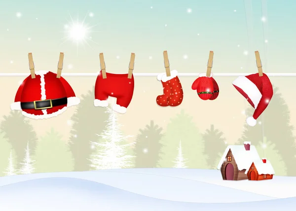 Santa Clothes Hanging Sun — Stock Photo, Image