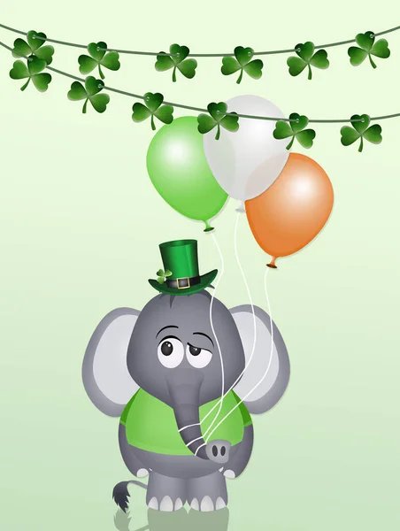 Ilustración Postal Del Día San Patricio Con Elefante Divertido —  Fotos de Stock