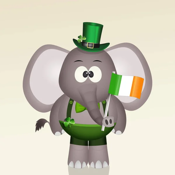 Ilustración Postal Del Día San Patricio Con Elefante Divertido —  Fotos de Stock