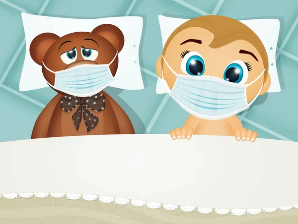 Child Teddy Bear Surgicl Mask — Stock Photo, Image