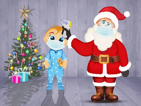 Santa Claus Test Kind Koorts Als Gevolg Van Coronavirus — Stockfoto