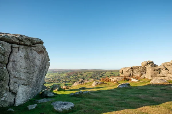 Blick Über Das Dartmoor Von Einem Granittor Morgenlicht — Stockfoto