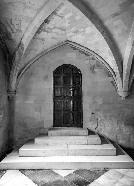 Une Porte Dans Mur Avec Des Marches Noir Blanc — Photo