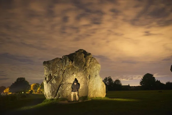 Pedra Noite Avesbury Reino Unido Comigo Sentado Assento Druidas — Fotografia de Stock