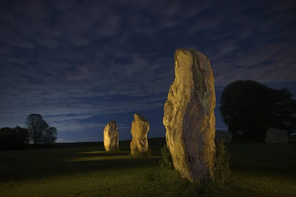 Pierres Debout Nuit Avesbury Royaume Uni — Photo