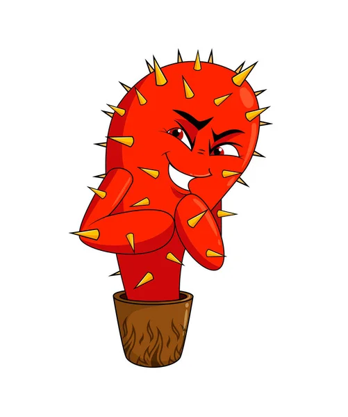 Linda mascota de cactus rojo astuto . — Vector de stock