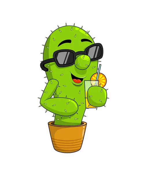 Lindo personaje de cactus feliz está escuchando música con auriculares, bailando y cantando — Archivo Imágenes Vectoriales