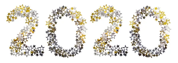 Concepto Año Nuevo 2020 Texto Hecho Confeti Forma Estrella Dorada — Foto de Stock