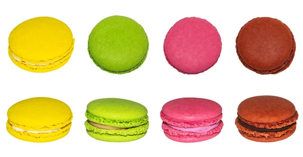 Verschiedene bunte Macarons isoliert auf weißem Hintergrund. — Stockfoto