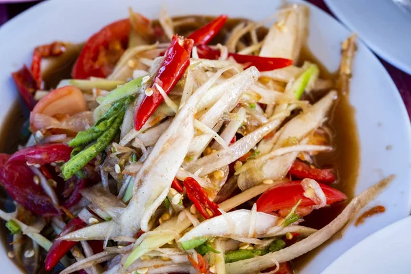 Close Thai Papaya Salad Som Tam Thai Serve Vegetables — Stock Photo, Image