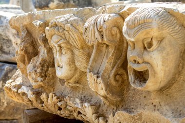 Myra Antik şehir Anadolu'nun Lykia bölgesi tiyatro maskesi kabartma modern gün Demre, Türkiye