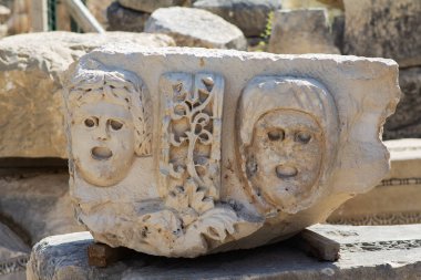 Myra Antik şehir Anadolu'nun Lykia bölgesi tiyatro maskesi kabartma modern gün Demre, Türkiye