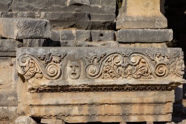 Tiyatro maskesi Myra Antik şehir Anadolu'nun Lykia bölgesi için modern gün Demre, Türkiye