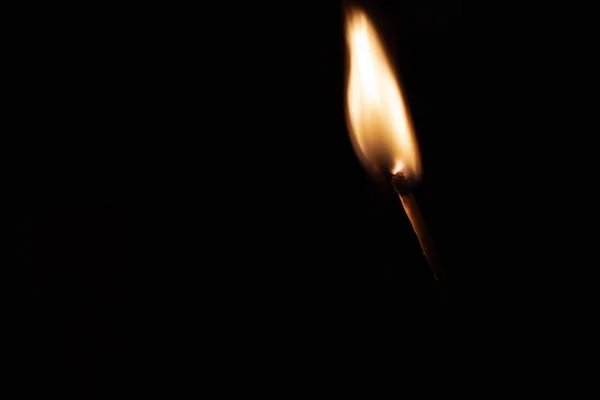 Match Strongly Flaring Flame Black Background Closeup — Stock Photo, Image