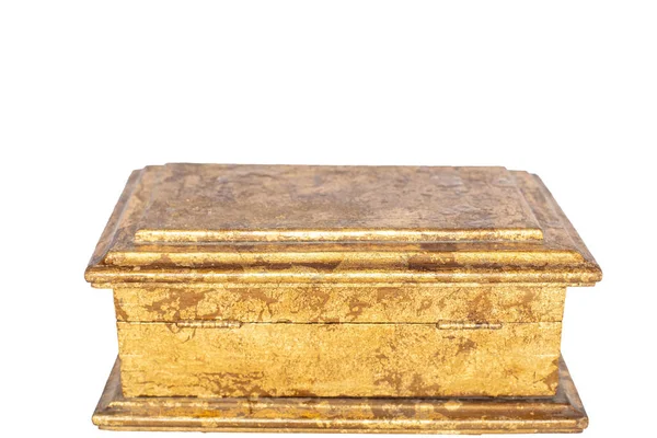Antiguo Rústico Pintado Oro Caja Madera Sobre Fondo Blanco Con — Foto de Stock