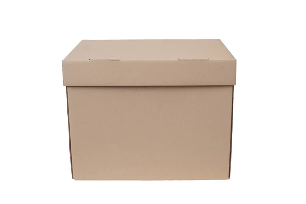 Brown Cartoon Moving Storage Box Isolated White Background Side Low — Stock Photo, Image