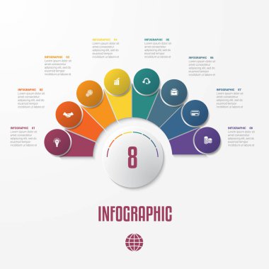 İş akışı, afiş, diyagram için kullanılacak grafik şablon öğeleri Infographics kavramsal döngüsel işlemler için 8 pozisyonları mümkün ayarlamak, Web tasarım, zaman çizelgesi, alan grafiği, seçenekleri numara  