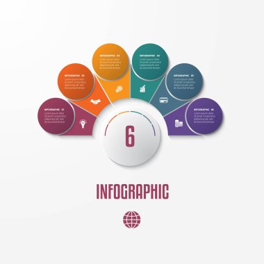 İş akışı, afiş, diyagram için kullanılacak grafik şablon öğeleri Infographics kavramsal döngüsel işlemler için 6 pozisyonları mümkün ayarlamak, Web tasarım, zaman çizelgesi, alan grafiği, seçenekleri numara  
