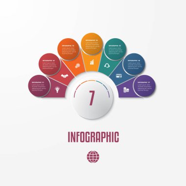İş akışı, afiş, diyagram için kullanılacak grafik şablon öğeleri Infographics kavramsal döngüsel işlemler için 7 pozisyonlar mümkün ayarlamak, Web tasarım, zaman çizelgesi, alan grafiği, seçenekleri numara  