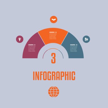  Infographic şablondan metin alanları üç pozisyonlar ile renkli parçalar yarım daire.