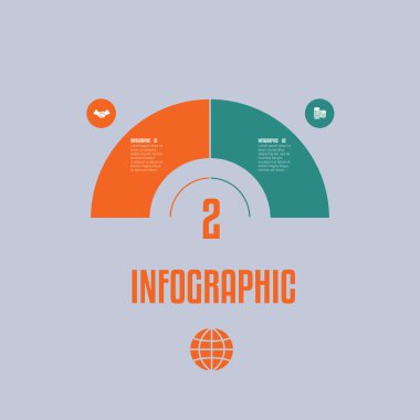  Infographic şablondan metin alanları iki pozisyonlar ile renkli parçalar yarım daire.