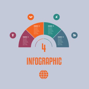 Infographic şablondan metin alanları dört pozisyonlar ile renkli parçalar yarım daire.