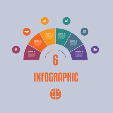 Infographic şablondan metin alanları altı pozisyonlar ile renkli parçalar yarım daire.