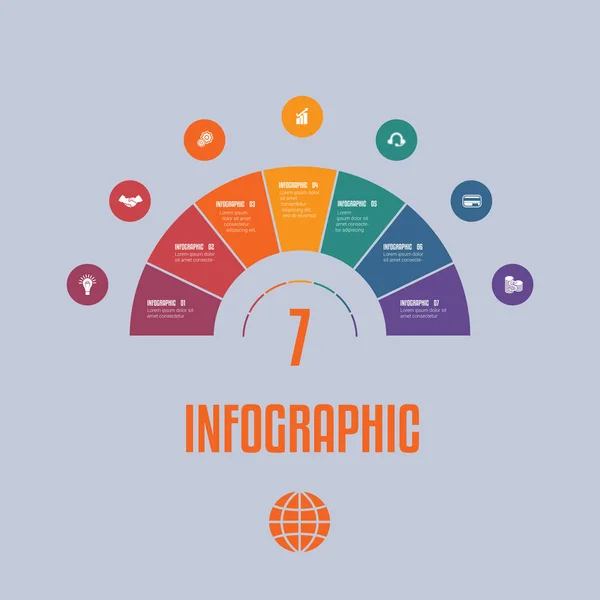 Infographic Template Colourful Parts Semicircle Text Areas Seven Positions — Stock Vector