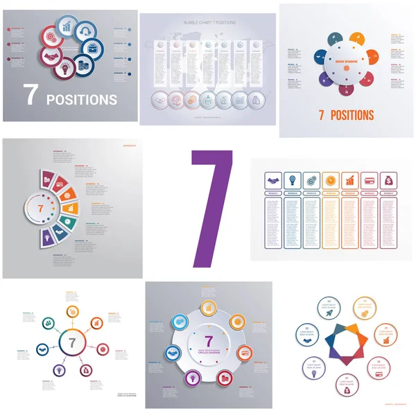 Définir Éléments Modèles Universels Infographies Processus Cycliques Conceptuels Pour Sept — Image vectorielle