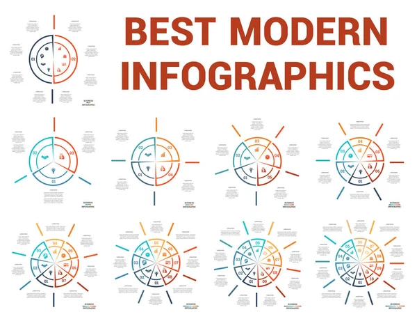 Modèle Moderne Infographie Graphique Secteurs Cercle Coloré Partir Lignes Avec — Image vectorielle