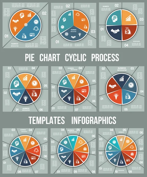 Diagrama Pastel Colorido Para Infografías Plantillas Proceso Cíclicas Plantillas Posiciones — Archivo Imágenes Vectoriales