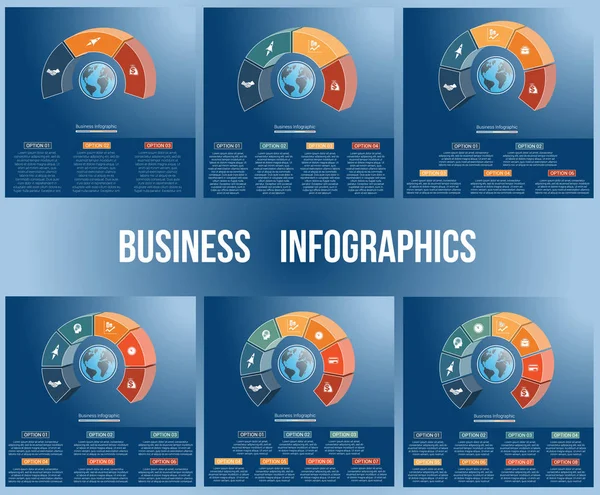 Vorlagen Infografiken Business Konzept Bunte Teile Halbkreis Globus Nummeriert Für — Stockvektor