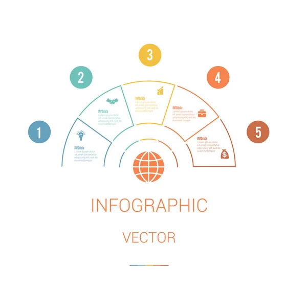 Infographic Template Colourful Pie Chart Semicircle Text Areas Positions White — Stock Vector