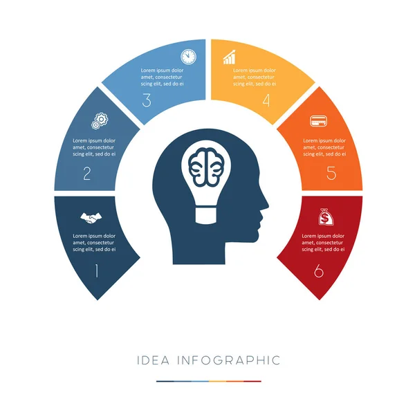 Cabeza Bombilla Cerebro Idea Conceptual Infográfica Plantilla Vectorial Posiciones Para — Archivo Imágenes Vectoriales