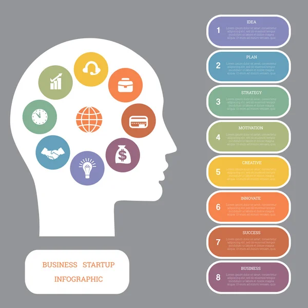 矢量图像图表 概念思考人 启动业务概念 模板为8个位置 选项或部分 — 图库矢量图片