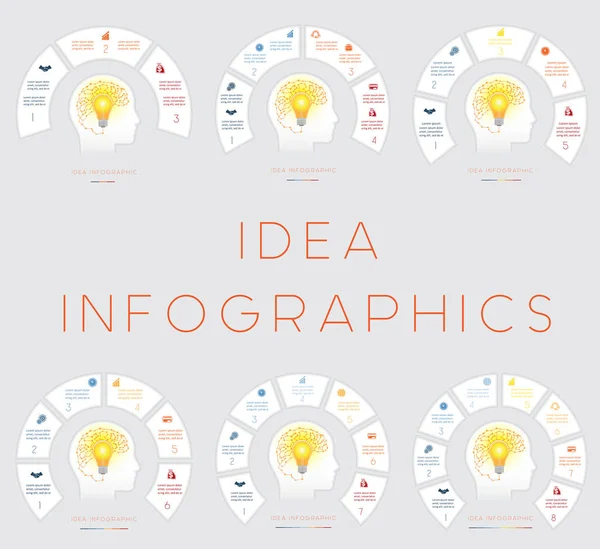 Tête Ampoule Cerveau Idée Conceptuelle Infographie Vectoriel Modèle Pour Positions — Image vectorielle