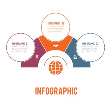 Renkli yarım daire ve daire. Öğeleri Infographics kavramsal döngüsel işlemlerin 3 pozisyonlar mümkün için iş akışı kullanmak için afiş, diyagram, Web tasarım, zaman çizelgesi, alan grafiği, numara seçenekleri