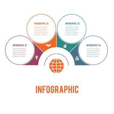 Renkli yarım daire ve daire. Öğeleri Infographics kavramsal döngüsel işlemlerin 4 pozisyonlar mümkün için iş akışı kullanmak için afiş, diyagram, Web tasarım, zaman çizelgesi, alan grafiği, numara seçenekleri