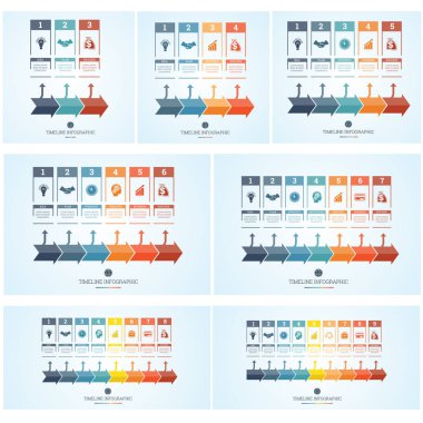 Kavramsal iş zaman çizelgesi Infographic, vektör tasarım şablonları 3 4 5 6 7 8 9 iş akışı, afiş, diyagram, web tasarım, alan grafiği için konum-ebilmek var olmak kullanılmış için ayarla