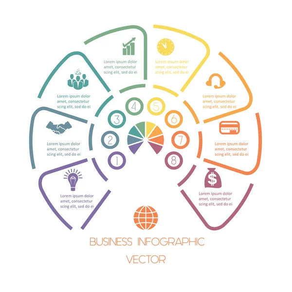 Semicírculo Desde Líneas Infográficas Posiciones Plantilla Con Áreas Texto — Vector de stock