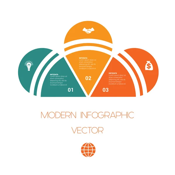 三つの位置 にテキスト領域を持つインフォ グラフィックのためのカラフルな半円のテンプレート — ストックベクタ