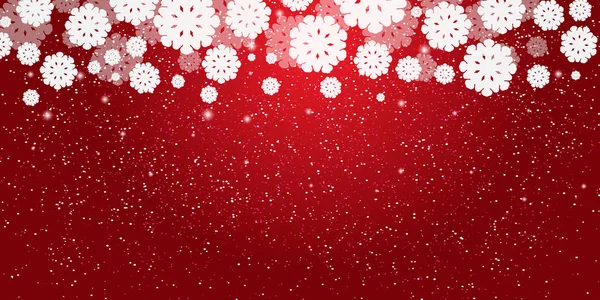 Red New Year Kerstmis Achtergrond Met Witte Sneeuwvlokken Sneeuw Grens — Stockvector