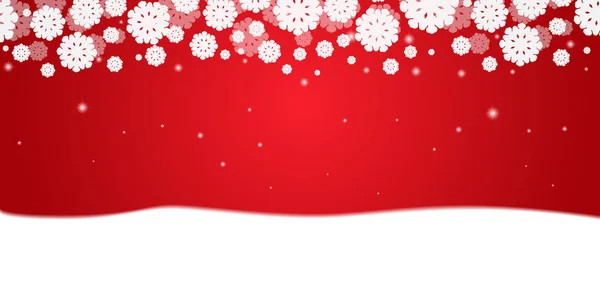 白い雪と雪のボーダー赤クリスマス背景 クリスマス デザイン — ストックベクタ