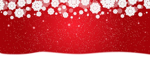 Red New Year Kerstmis Achtergrond Met Witte Sneeuwvlokken Sneeuw Grens — Stockvector