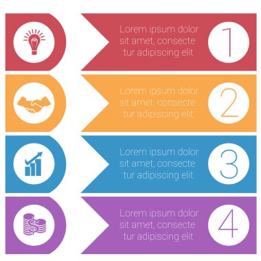 Şablon infographics renkli hrizontal okları 4 pozisyonlar için gelen.