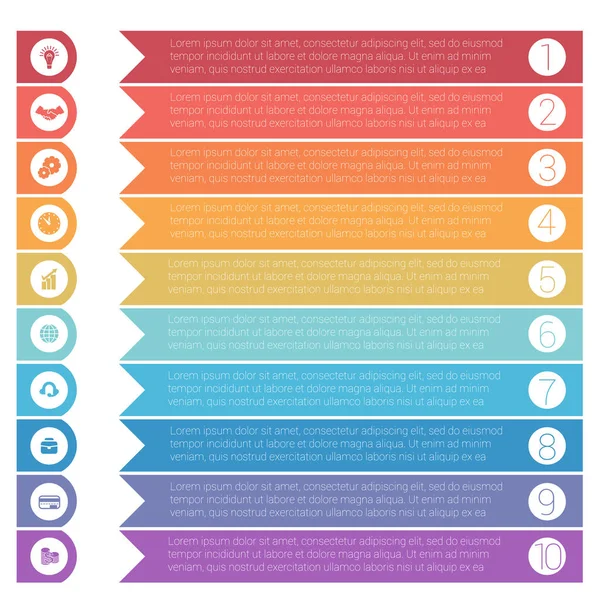 Infografías Plantillas Flechas Hrizontales Coloridas Para Posiciones — Archivo Imágenes Vectoriales