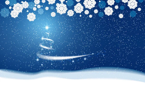 Kerst Blauwe Achtergrond Blizzard Sterren Sneeuw — Stockvector