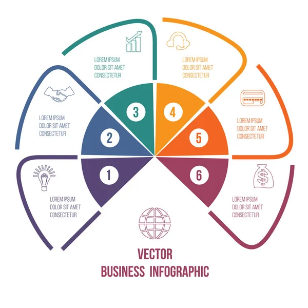 Tortendiagramm Infografik Bunte Linien Mit Textbereichen Positionen — Stockvektor